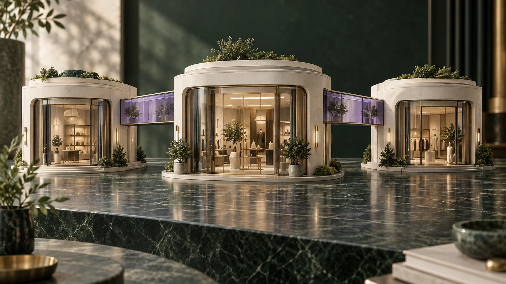 3D architectural concept of connected retail locations