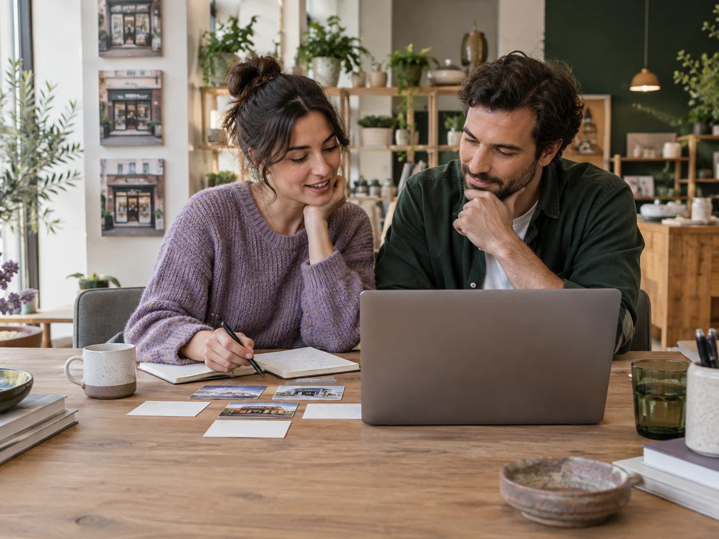 Small-business operators discussing the routines of several retail locations