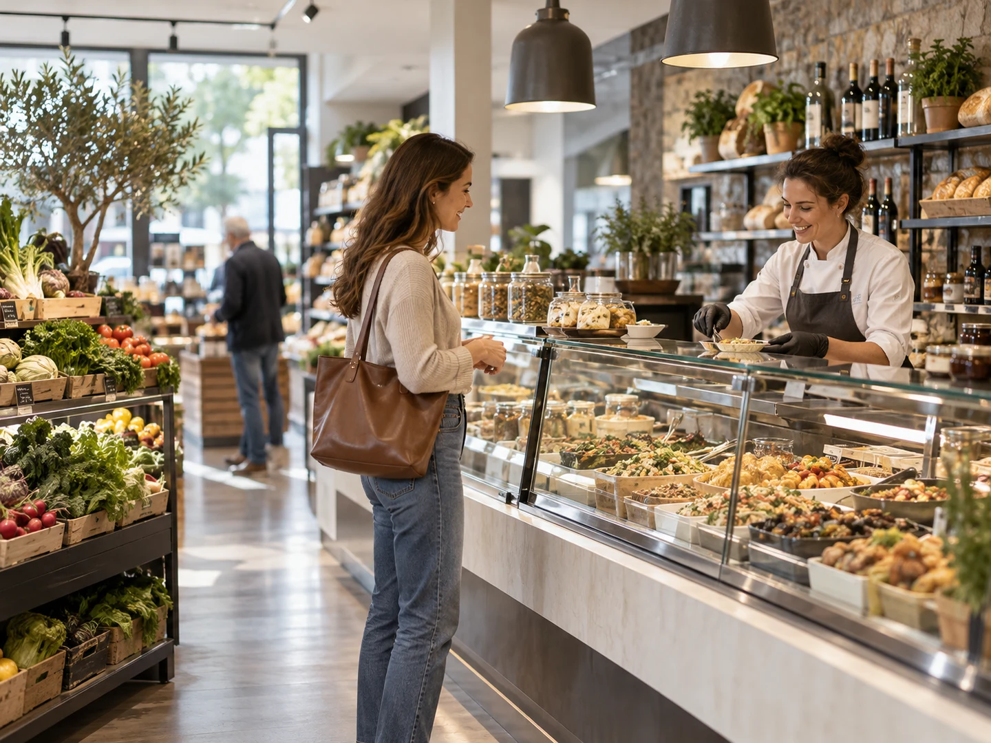 Grocerant software context: grocery shelves and prepared-food counter in one store