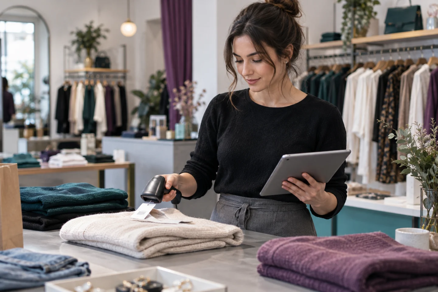 Independent retail employee working in a modern store