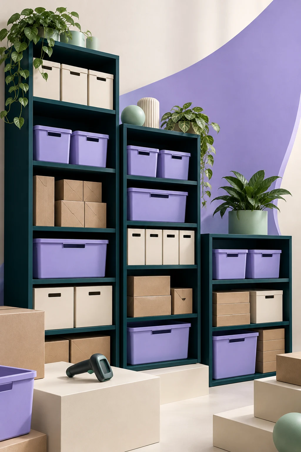 Organised stockroom concept illustrating inventory management software