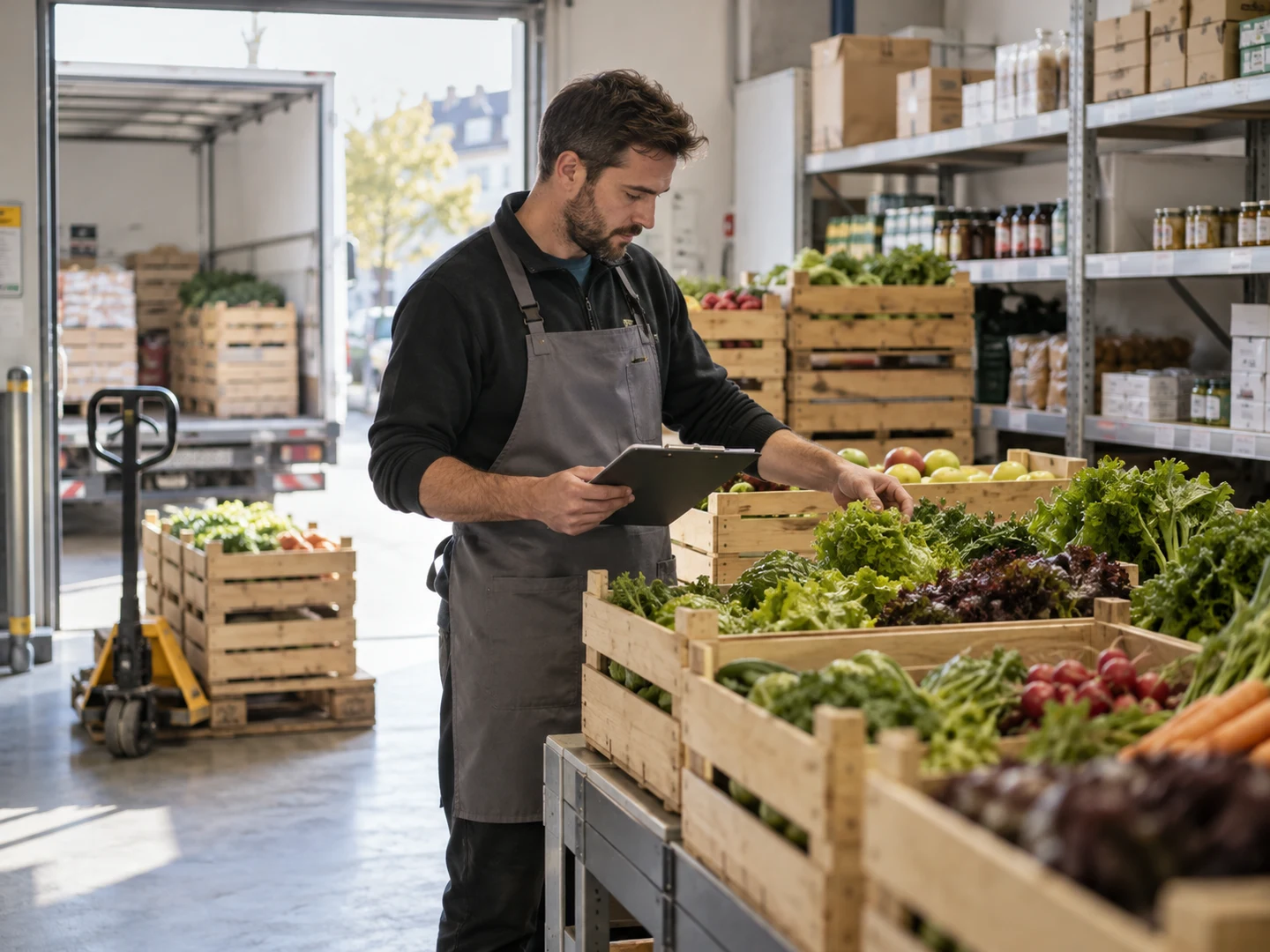 Grocery delivery crates prepared for goods receiving