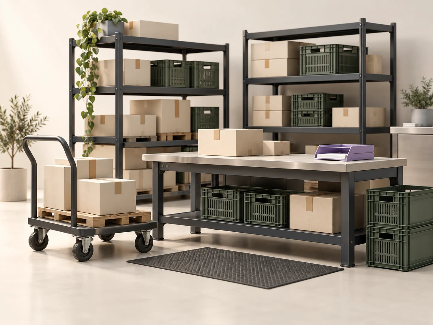 Purchasing software concept: supplier receiving and organised storage