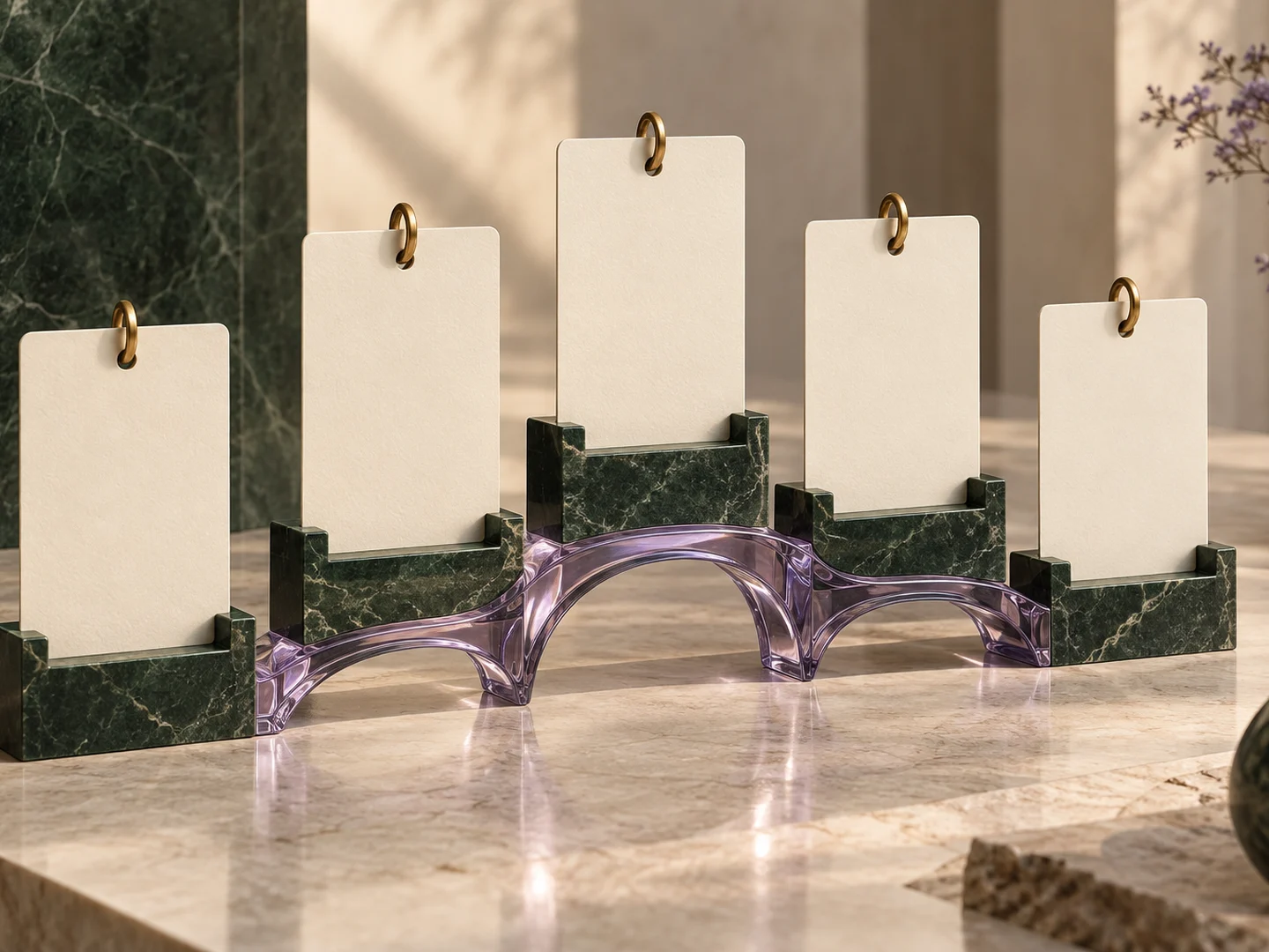 3D concept of five individual identity cards connected within a shared role structure